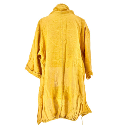Linen Jacket Womens Oversized XL Yellow Drawstring Collar and Hem Made In Italy