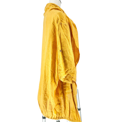 Linen Jacket Womens Oversized XL Yellow Drawstring Collar and Hem Made In Italy