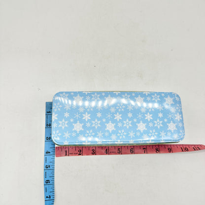 Holiday Gift Tin Blue Snowflakes Rectangular Goodies Gift Giving 9 x 3