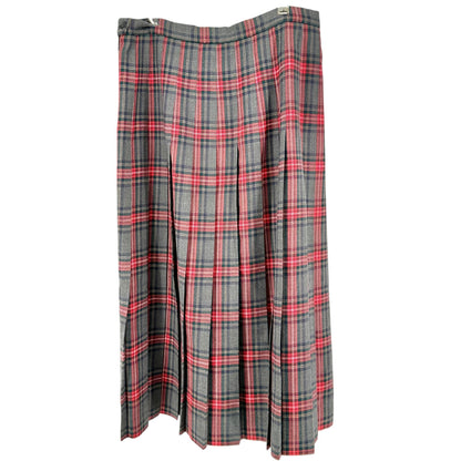 Lands End Womens Plaid Wool Pleated Midi Skirt Size 18 Reg Red Gray Made In USA