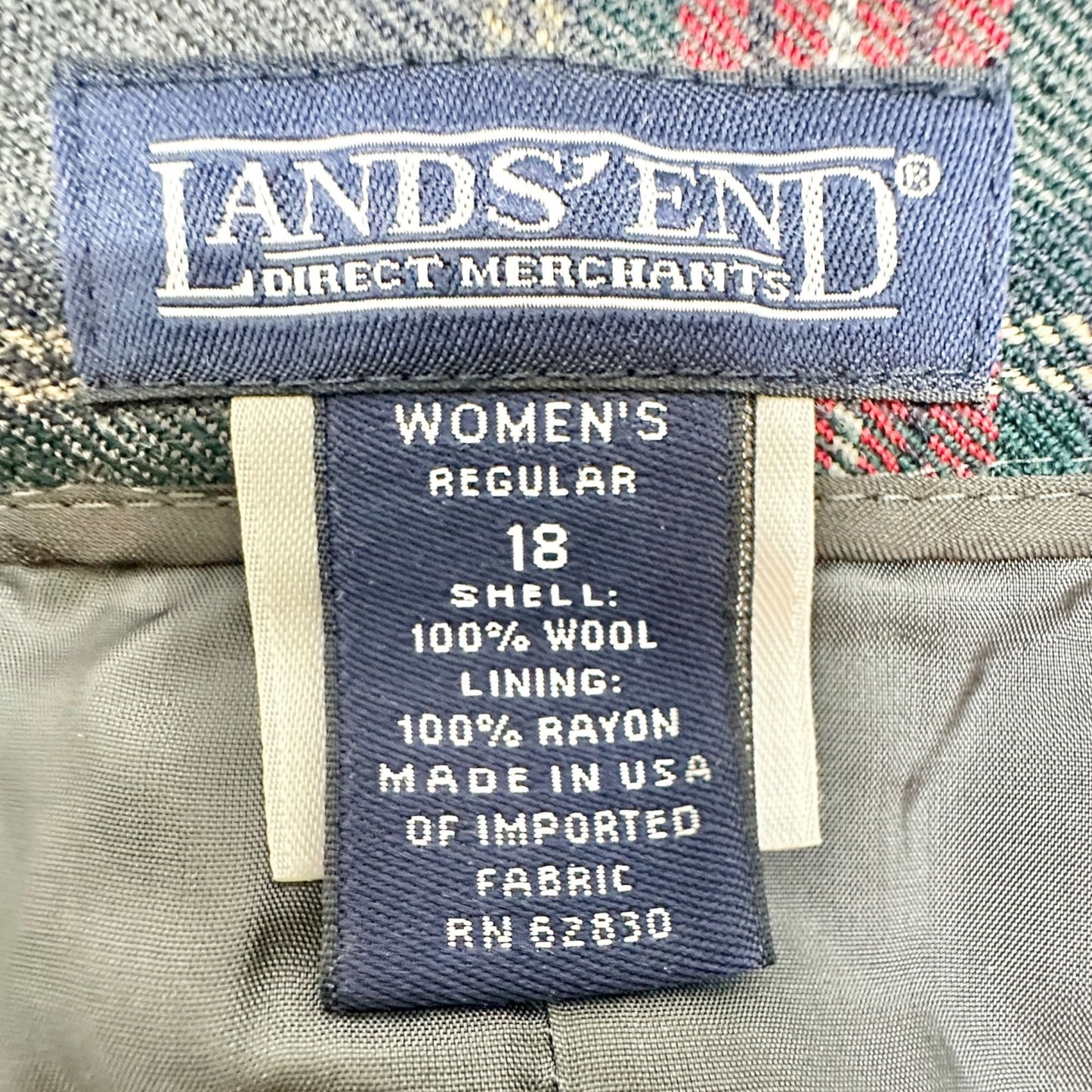 Lands End Womens Plaid Wool Pleated Midi Skirt Size 18 Reg Red Gray Made In USA