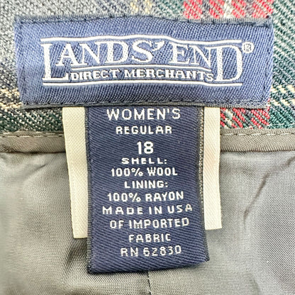 Lands End Womens Plaid Wool Pleated Midi Skirt Size 18 Reg Red Gray Made In USA