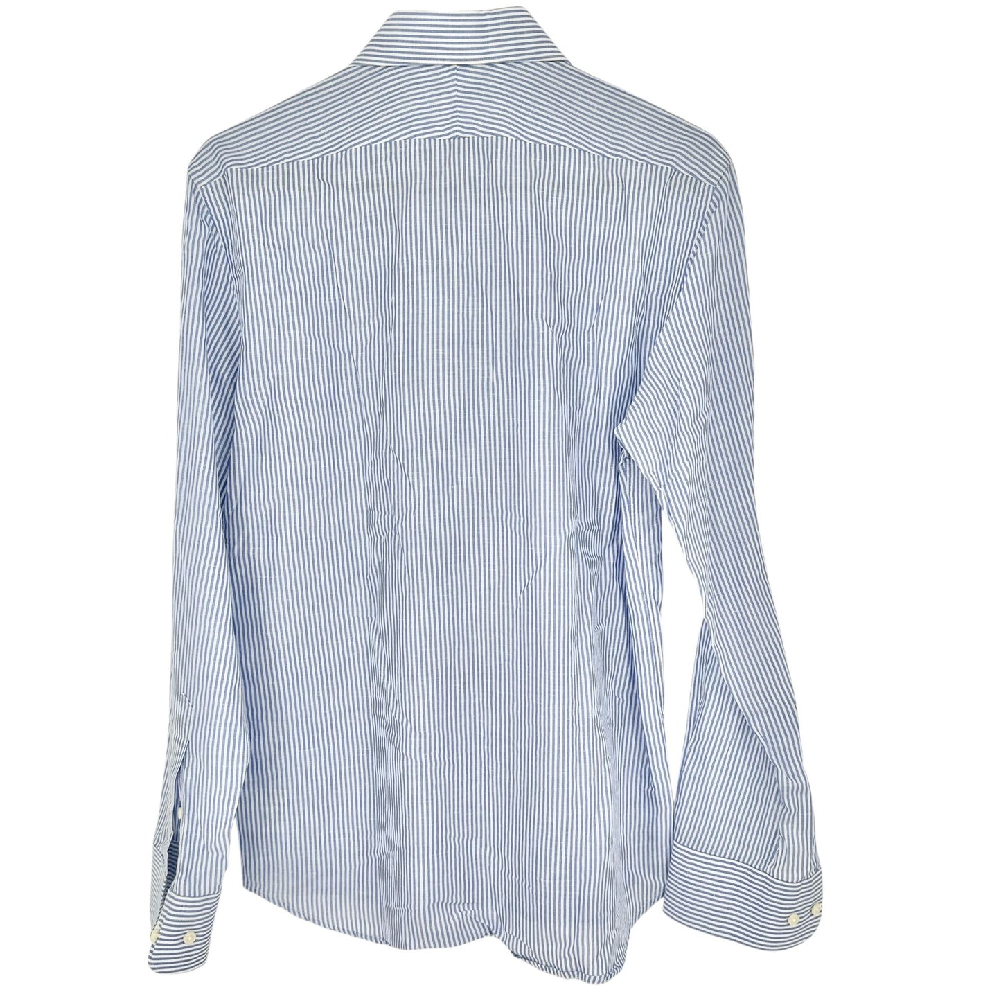 SuitSupply Button Up Shirt Mens Sz 15.5 Collar Blue White Stripe LS Cotton Linen