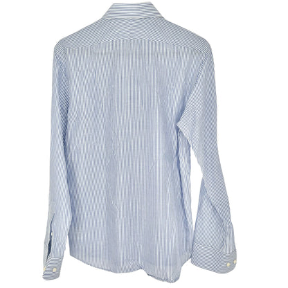 SuitSupply Button Up Shirt Mens Sz 15.5 Collar Blue White Stripe LS Cotton Linen