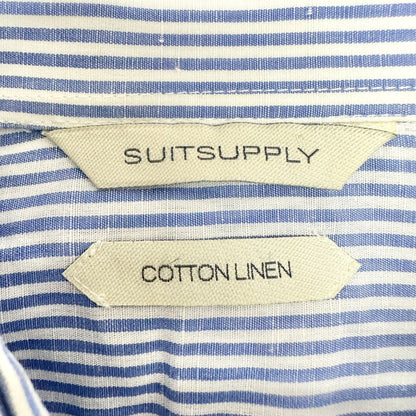 SuitSupply Button Up Shirt Mens Sz 15.5 Collar Blue White Stripe LS Cotton Linen