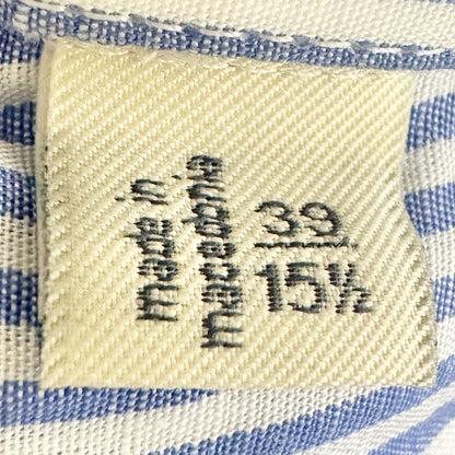 SuitSupply Button Up Shirt Mens Sz 15.5 Collar Blue White Stripe LS Cotton Linen