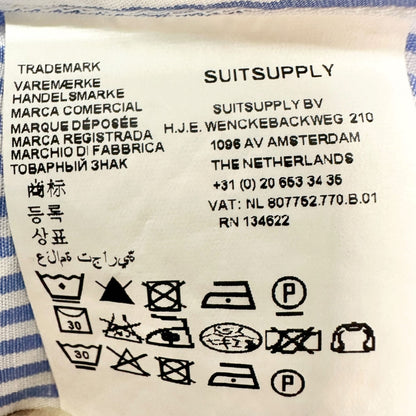 SuitSupply Button Up Shirt Mens Sz 15.5 Collar Blue White Stripe LS Cotton Linen