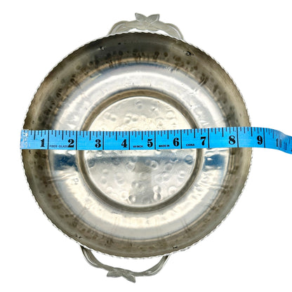 Vintage Covered Dish Hand-Hammered Aluminum Tulip Pattern Lid Handles 8.5 inch