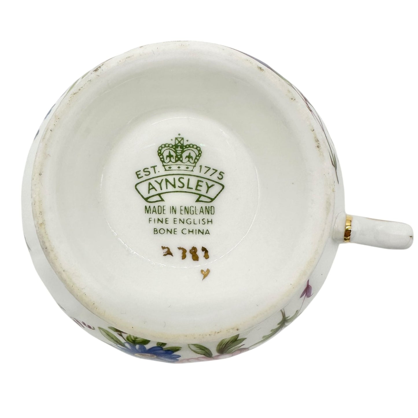 Aynsley Fine English Bone China Teacup w Saucer White Floral Gold Trim Numbered
