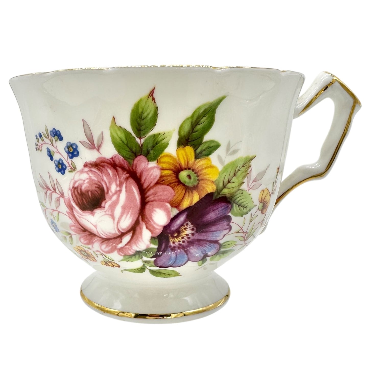 Aynsley Fine English Bone China Teacup w Saucer White Floral Gold Trim Numbered