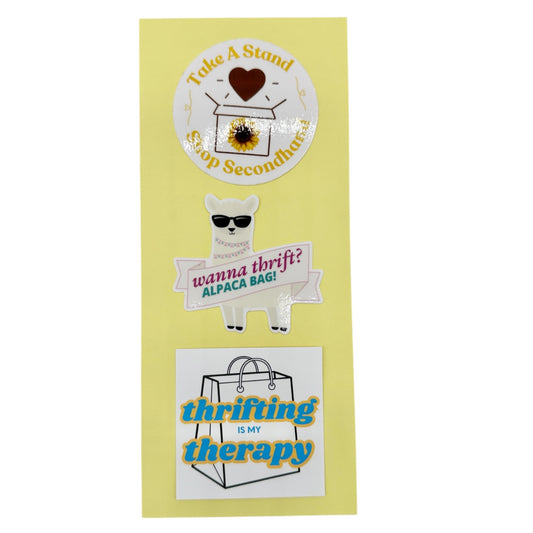 Thrifting Themed Vinyl Stickers Set Of 3 Durable Fun Designs 2.5 inches
