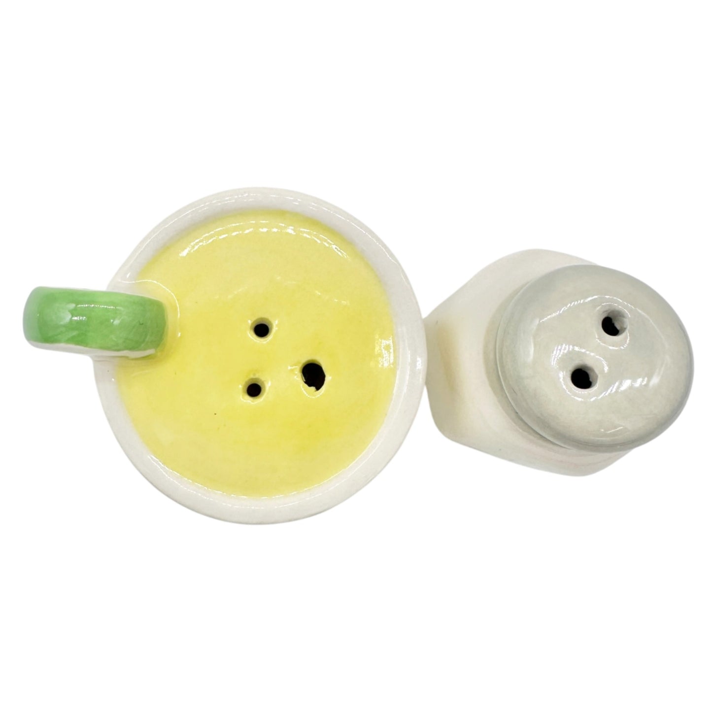 Margarita and Lime Salt and Pepper Shakers Ceramic White Yellow Fun Decor 2”H