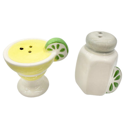 Margarita and Lime Salt and Pepper Shakers Ceramic White Yellow Fun Decor 2”H