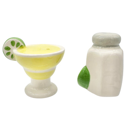 Margarita and Lime Salt and Pepper Shakers Ceramic White Yellow Fun Decor 2”H