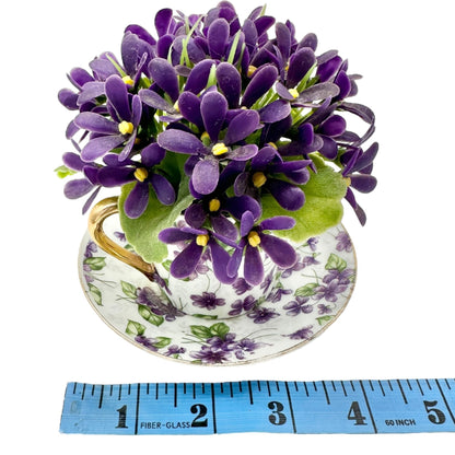 Vtg Inarco E-563 Porcelain Violet Floral Cup Saucer Figurine Flowers Gold Accent