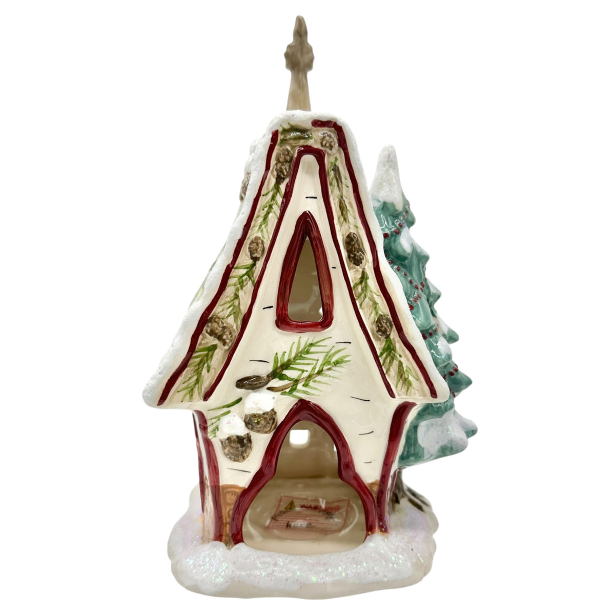 Blue Sky Clayworks Winters Woodland Church Tealight Holder Ceramic Decor 2012