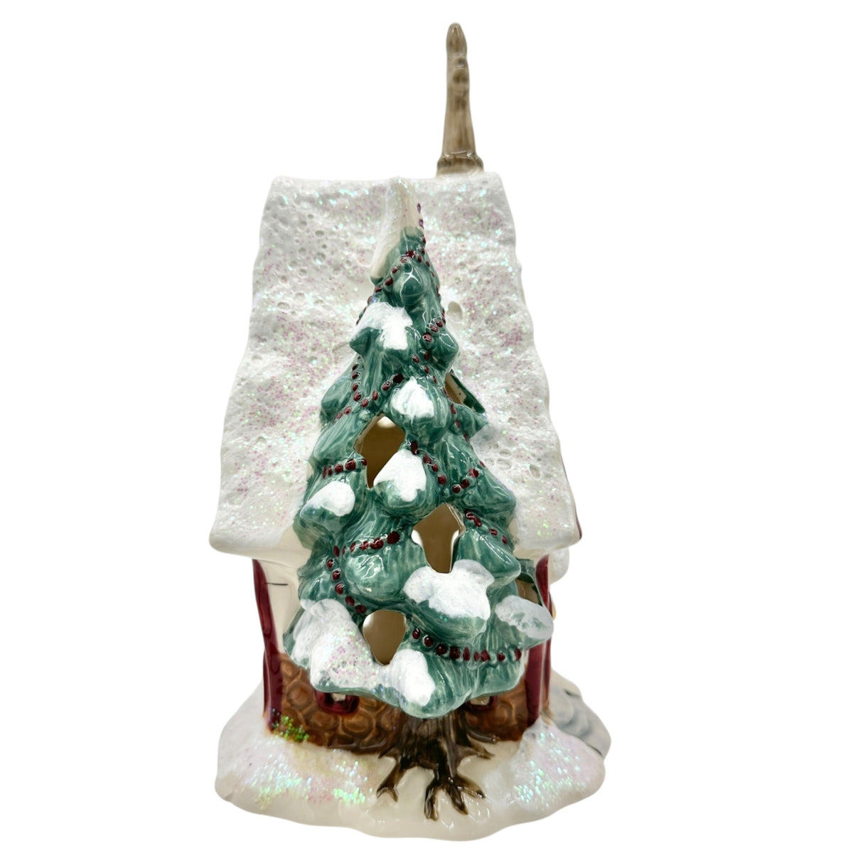 Blue Sky Clayworks Winters Woodland Church Tealight Holder Ceramic Decor 2012