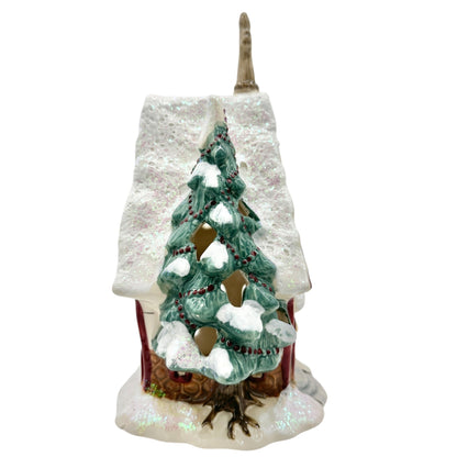 Blue Sky Clayworks Winters Woodland Church Tealight Holder Ceramic Decor 2012