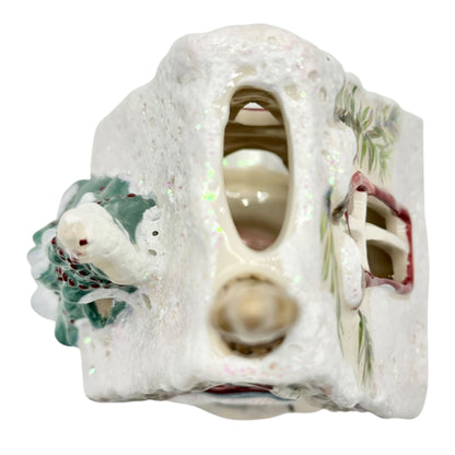Blue Sky Clayworks Winters Woodland Church Tealight Holder Ceramic Decor 2012