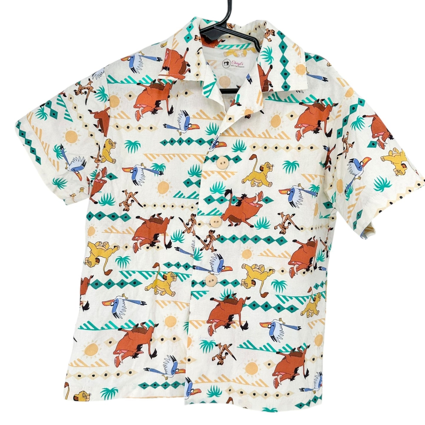 Lion King Themed Boys Size 4-5T Button-Up Shirt By Cheryls Sew Fine Creations