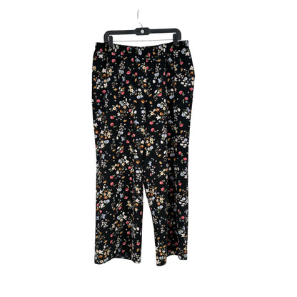 Womens 1X Black Floral Pull On Elastic Waist Wide Leg Pants by Roz & Ali