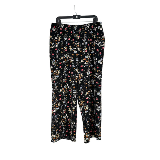 Womens 1X Black Floral Pull On Elastic Waist Wide Leg Pants by Roz & Ali