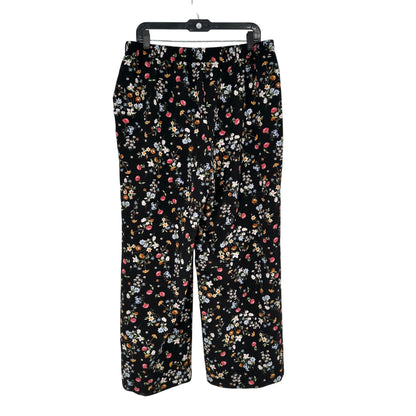 Womens 1X Black Floral Pull On Elastic Waist Wide Leg Pants by Roz & Ali
