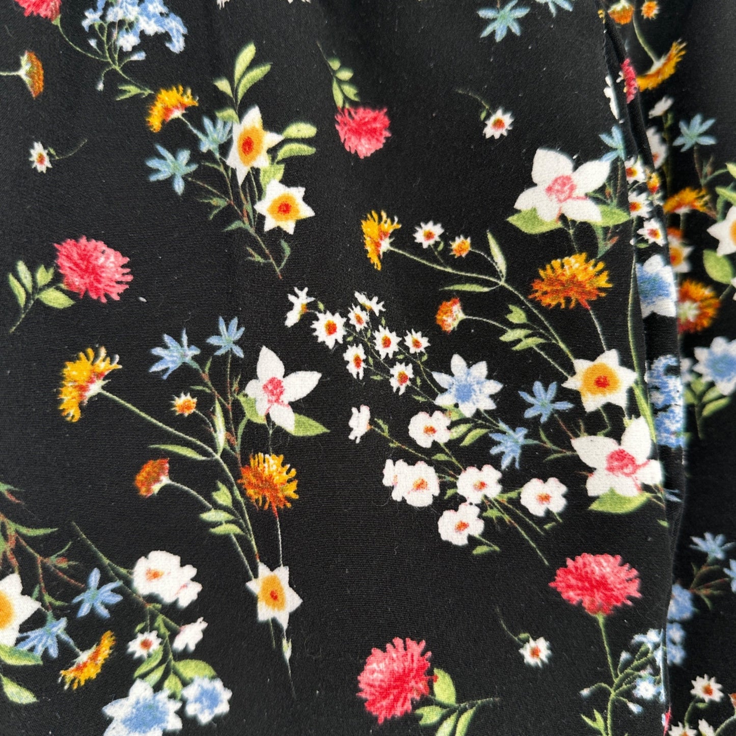 Womens 1X Black Floral Pull On Elastic Waist Wide Leg Pants by Roz & Ali
