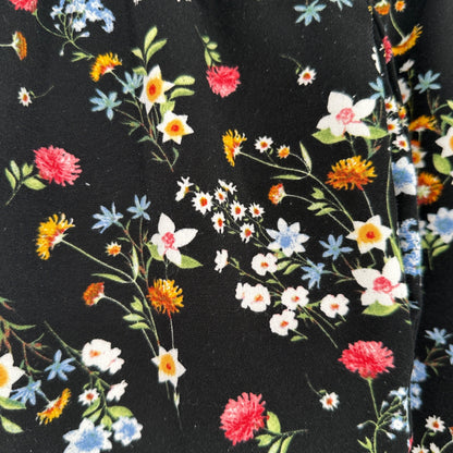Womens 1X Black Floral Pull On Elastic Waist Wide Leg Pants by Roz & Ali