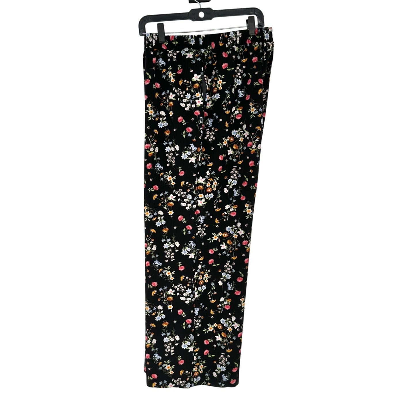 Womens 1X Black Floral Pull On Elastic Waist Wide Leg Pants by Roz & Ali