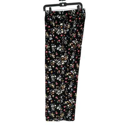 Womens 1X Black Floral Pull On Elastic Waist Wide Leg Pants by Roz & Ali
