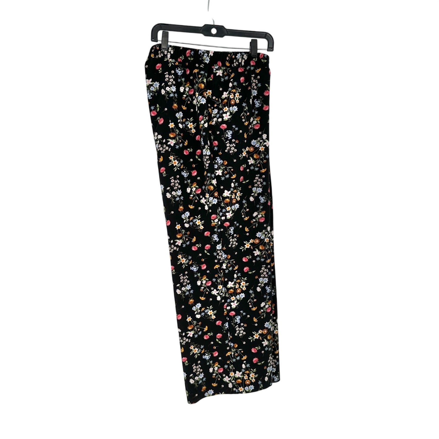 Womens 1X Black Floral Pull On Elastic Waist Wide Leg Pants by Roz & Ali