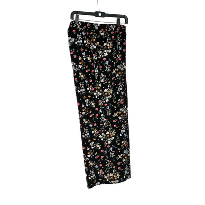 Womens 1X Black Floral Pull On Elastic Waist Wide Leg Pants by Roz & Ali