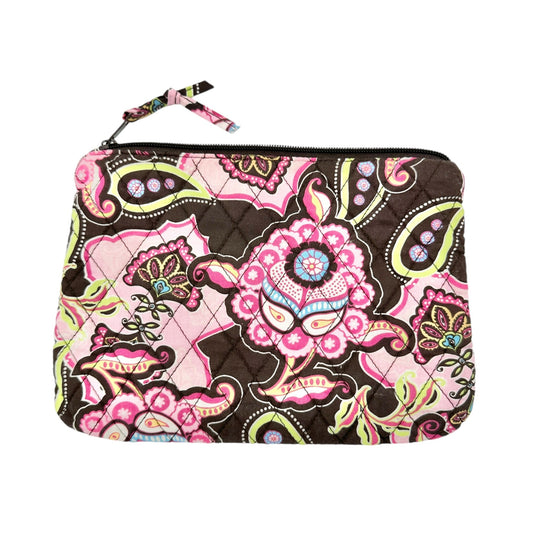 Tanya Lee Quilted Floral Zippered Pouch Make Up Travel Bag Pink Brown 6.5 x 9.5