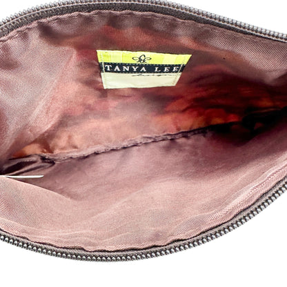 Tanya Lee Quilted Floral Zippered Pouch Make Up Travel Bag Pink Brown 6.5 x 9.5