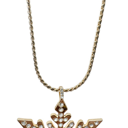 Snowflake Rhinestone Pendant Necklace 32 inches Gold Tone With Adjustable Chain
