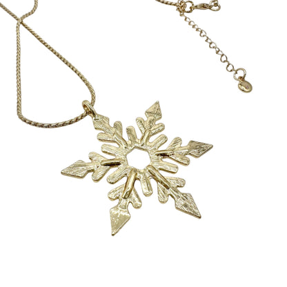 Snowflake Rhinestone Pendant Necklace 32 inches Gold Tone With Adjustable Chain