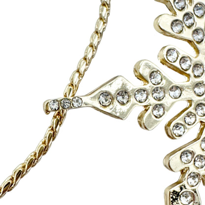 Snowflake Rhinestone Pendant Necklace 32 inches Gold Tone With Adjustable Chain