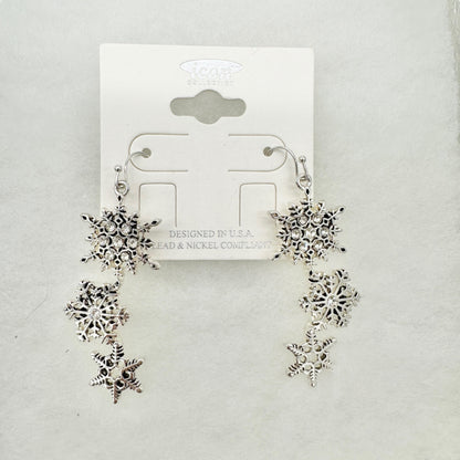 Snowflake Jewelry Set Earrings and Bracelet Icon Collection Silver Tone Winter