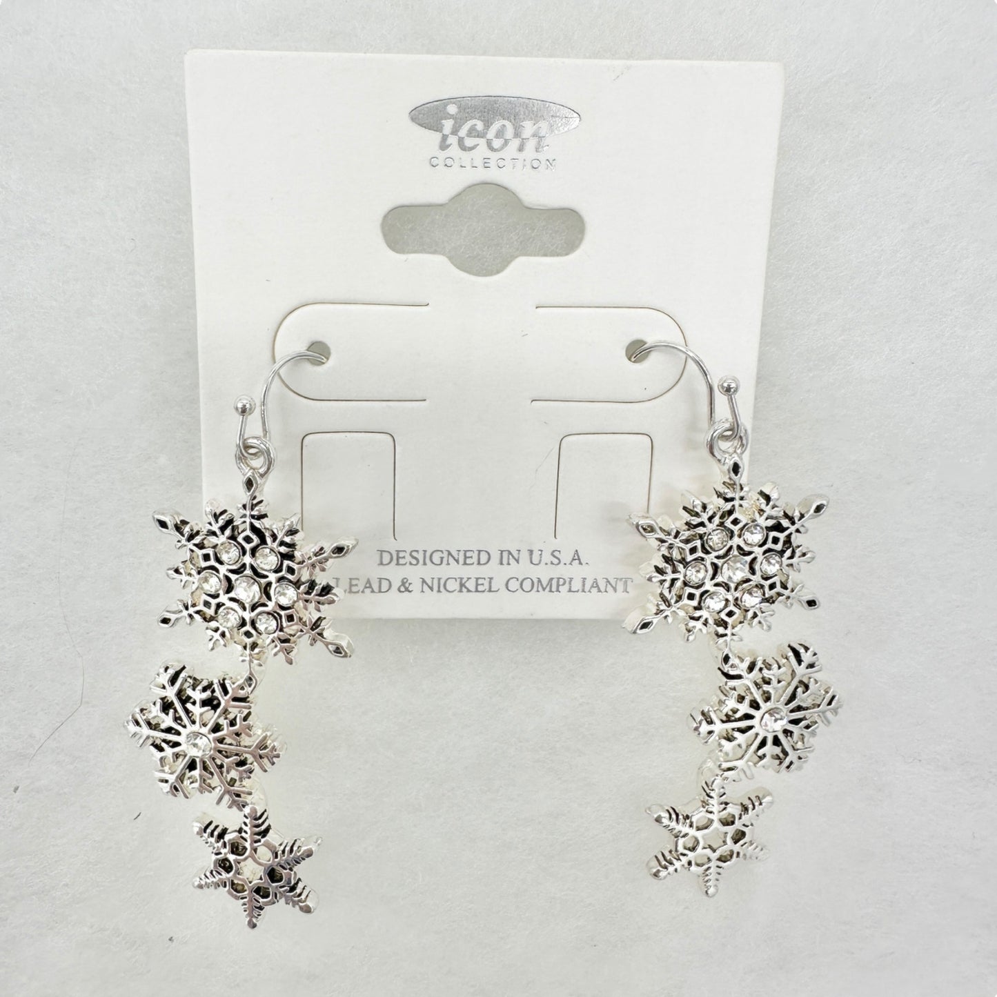 Snowflake Jewelry Set Earrings and Bracelet Icon Collection Silver Tone Winter
