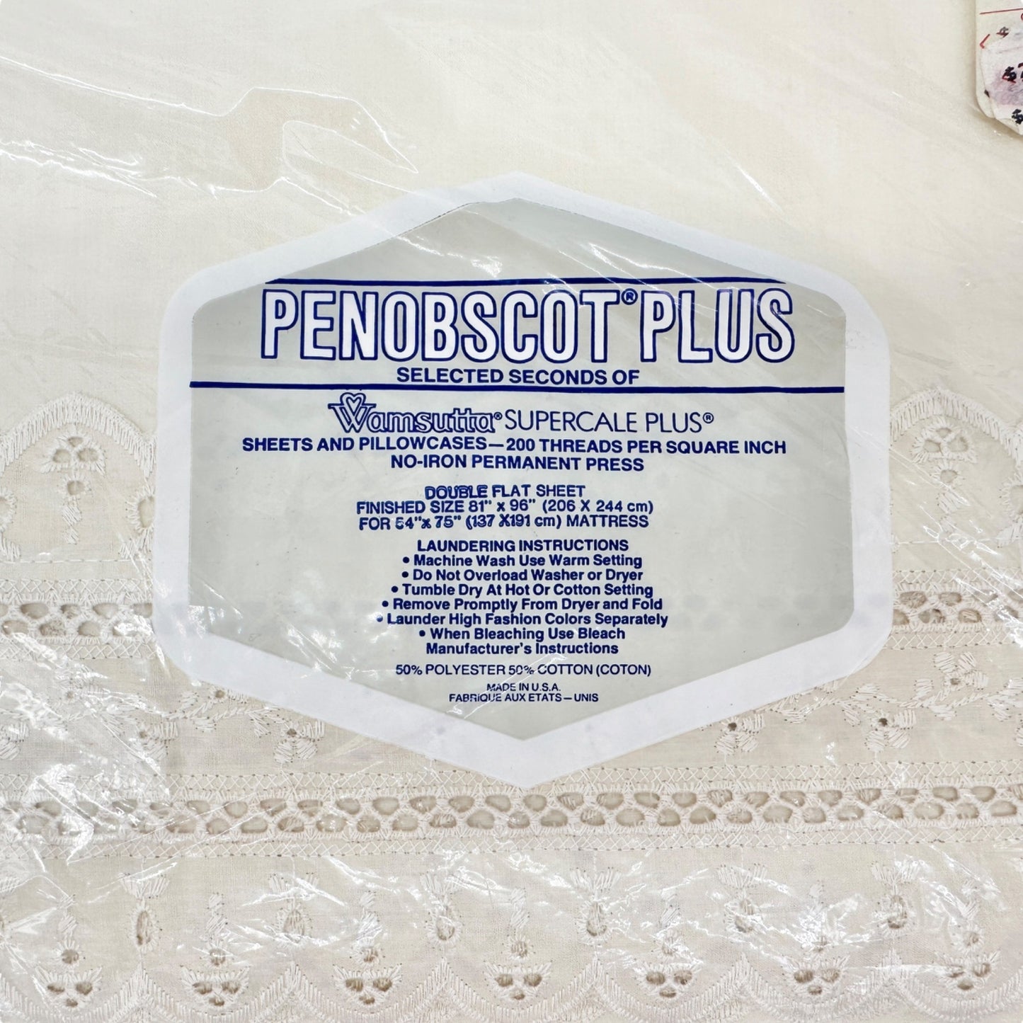 Wamsutta Vintage Penobscot Plus Double Flat Sheet 81x104 Cream 200 Thread Count