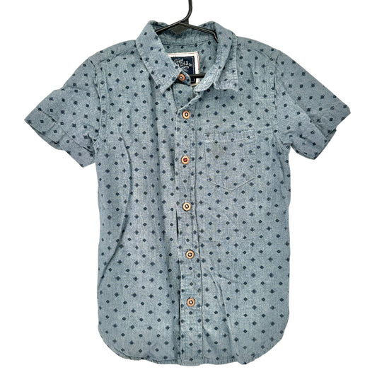 J.A.C.H.S. Shirt Kids S (4) Blue Short Sleeve Button-Up Diamond Pattern Cotton