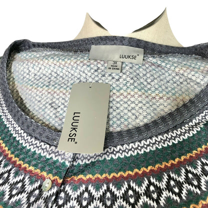 Luukse Womens Nordic Fair Isle Long Sleeve Button Front Top 3X Gray Poly Blend