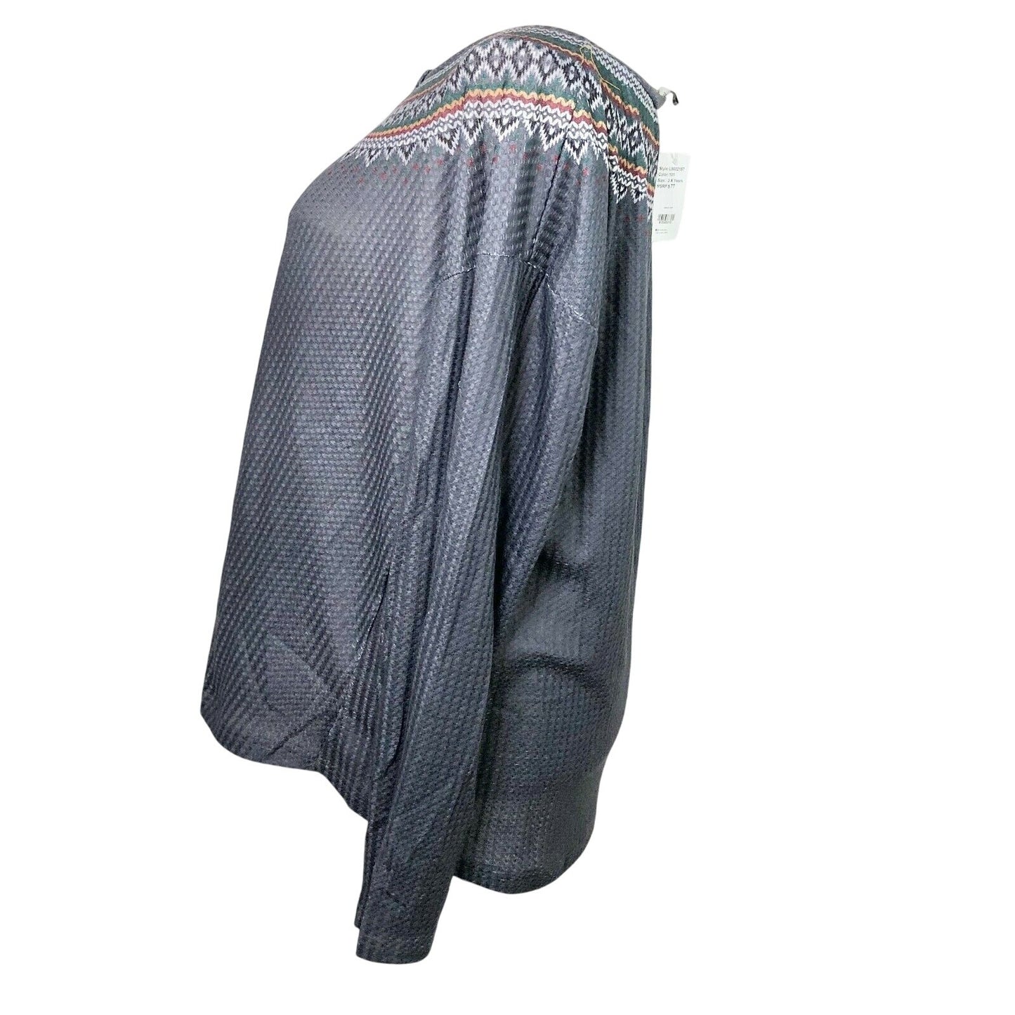 Luukse Womens Nordic Fair Isle Long Sleeve Button Front Top 3X Gray Poly Blend