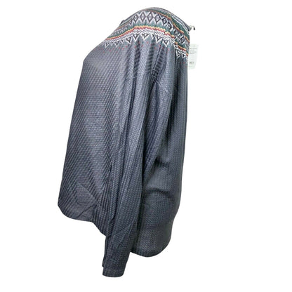 Luukse Womens Nordic Fair Isle Long Sleeve Button Front Top 3X Gray Poly Blend