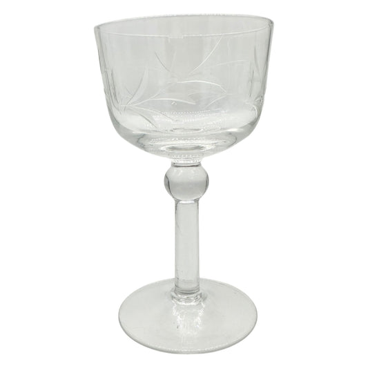 Vintage Clear Etched Crystal Stemmed Glass With Floral Design