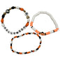 HALLOWEEN Beaded Stretch Bracelet Trio White Orange Black Gold Skull Web Pumpkin