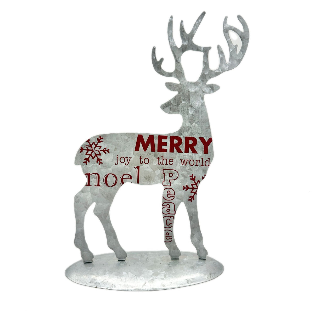 Metal Reindeer Christmas Tabletop Decor With Merry And Noel Text 10 Inches Tall