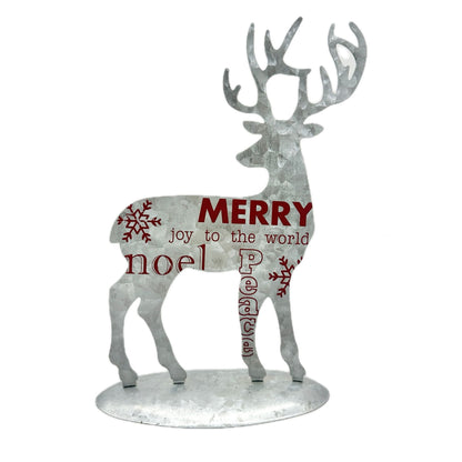 Metal Reindeer Christmas Tabletop Decor With Merry And Noel Text 10 Inches Tall
