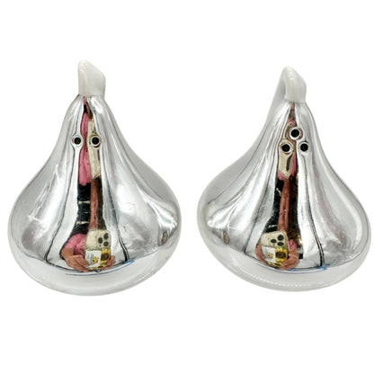 Hersheys Kisses Ceramic Salt and Pepper Shakers Silver Finish Collectible